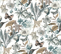 York Wallcoverings Butterfly House (White and Blue Butterfly House )