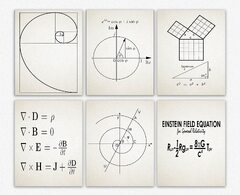 Math s-Archimedean Spiral, Euler's Formula, Fibonacci Golden Spiral, Pythagoras Theorem-Set of Four Gallery Un - Gift &