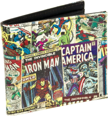 Marvel Comic Cover Collage Slimfold Wallet Men's (Marvel Comics Leather Character Bifold Wallet With Gift Box)