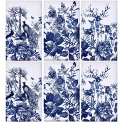 India Overseas Toile French Country Dish Towel (6 Pieces Chineseitchen Tea Towels Chinoiserie Dish Towels Animal Kitchen Bar Towels Peacock Elk Flower Large Plate Cloth Set, Blue And White)