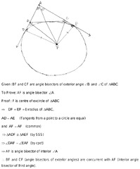 proof that the external bisectors of any two angles of a triangle ...