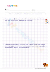 Adding And Subtracting Fractions With Like Denominators Worksheet