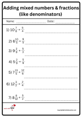 Adding Mixed Numbers And Fractions ( Like denominators)