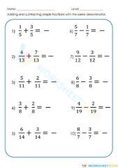 Adding and Subtracting Fractions with Like Denominators worksheet ...