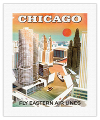 Chicago USA Marina City Chicago River Fly Eastern Airlines Vintage Airline Travel c.1960s