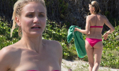 Cameron Diaz displays her toned bikini body on a ch Caribbean ...