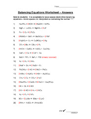 Balancing Equations Worksheet Answers | Study notes Algebra