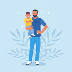 Premium Vector | Bearded man carrying young boy. young father ...