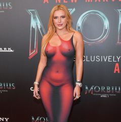 Bella Thorne Steps Out in Naked Dress Optical Illusion Dress