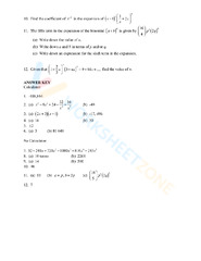 Binomial Theorem Worksheet Worksheet