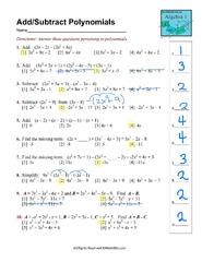 Adding and Subtracting Polynomials Worksheet with Answers PDF ...