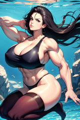 Anime Muscular Huge Boobs 70s Age Serious Face Black Hair Slicked ...