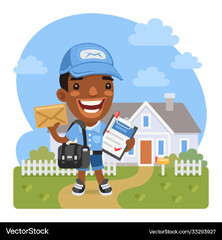 Cartoon postman brought a letter Royalty Vector