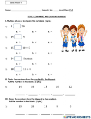 Comparing and ordering numbers activity for Grade 1 | Live ...