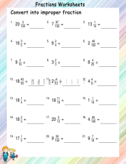 Conversion of mixed numbers to improper fractions worksheets ...