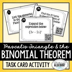 Pascal's Triangle and The Binomial Theorem Task Cards - All Things ...