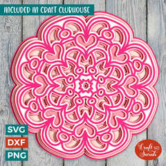 Flower and Heart Mandala SVG | Layered Mandala Cutting File ...