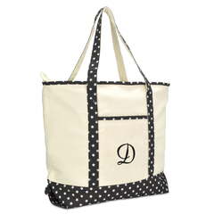 Dalix Personalized Shopping Tote Bag Monogram Black Star Ballent Zippered Letter- Q