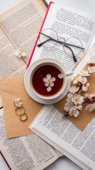 Books Cup Flowers Glasses Rings Parallax