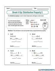 The Distributive Property and Associative Property worksheet ...