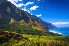 Rugged mountains of Na Pali Coast and Kalalau Valley, viewed from Kalalau Trail, Na Pali Coast State Park; Kauai, Hawaii, United States of America ...