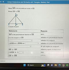 Given: MN is the perpendicular bisector of AB. Prove: AM M BM A LN