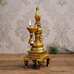 Buy eCraftIndia Antique Finish Gold Embossed Brass Peacock Diya ...