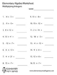 Free able Algebra Multiply Integers Worksheet