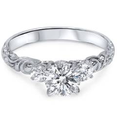 3/4 ct Vintage 3 Stone Deco Round Diamond Engagement Ring 1 ...