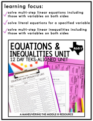 RTI Math: Algebra- Expressions, Equations, Inequalities Worksheets ...