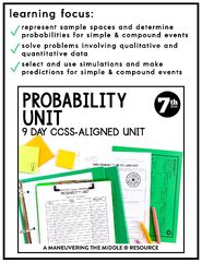 Probability Unit 7th Grade CCSS - Maneuvering the Middle - Worksheets