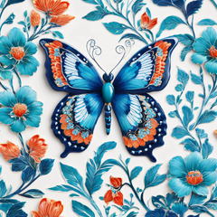 A close up of a butterfly on a floral background - SeaArt AI