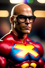 Lexica - Picture of bald muscular superhero with glasses with ...