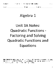 Algebra 1 Unit 3A Notes: Quadratic Functions | Exercises Algebra ...