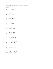 Factoring Difference Of 2 Squares Worksheet