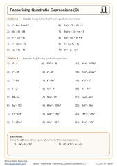 Factorising Quadratic Expressions (C) Worksheet | able PDF Worksheets