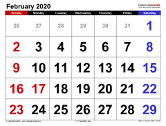 February 2020 Calendar | Templates for Word, Excel and PDF