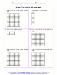 Area and perimeter worksheets (rectangles and squares)