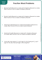 Free fraction word problems 5th grade worksheet, fraction