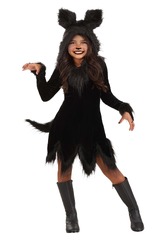 FUN Costumes Black Wolf Girl's Costume (FUN Costumes Grey Wolf Costume Girl's with Hooded Dress)