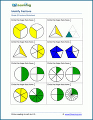 Identifying Fractions Worksheets