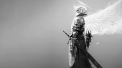 Knight Angel Wings Halo Sword Armor Monochrome