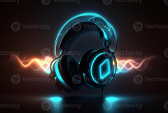 Headphones with neon light on dark background. generative AI ...