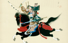 Samurai Warrior Riding A Horse, A Japanese Painting on, in A Traditional Japanese Style Wall,: 16 x 12, Black (Samurai Riding A Horse Japanese Painting)