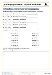 Identifying Vertex of Quadratic Functions Worksheet | Algebra I ...