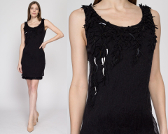 Small Y2K Yoana Baraschi Black Sequin Flapper Mini Dress