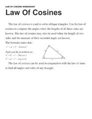 Kuta Tutorial: the law of cosines Part 1 - - Worksheets ...