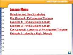 Main Idea and New Vocabulary Key Concept: Pythagorean Theorem ...