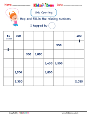 Grade 2 Math Number Practice worksheets - Skip Counting by 50