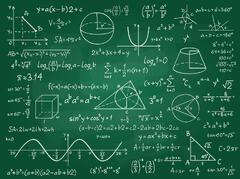 Math theory. Mathematics calculus on class chalkboard. Algebra and ...